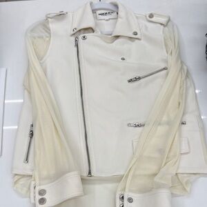 American Retro Cream Sheer-Sleeve Moto Jacket